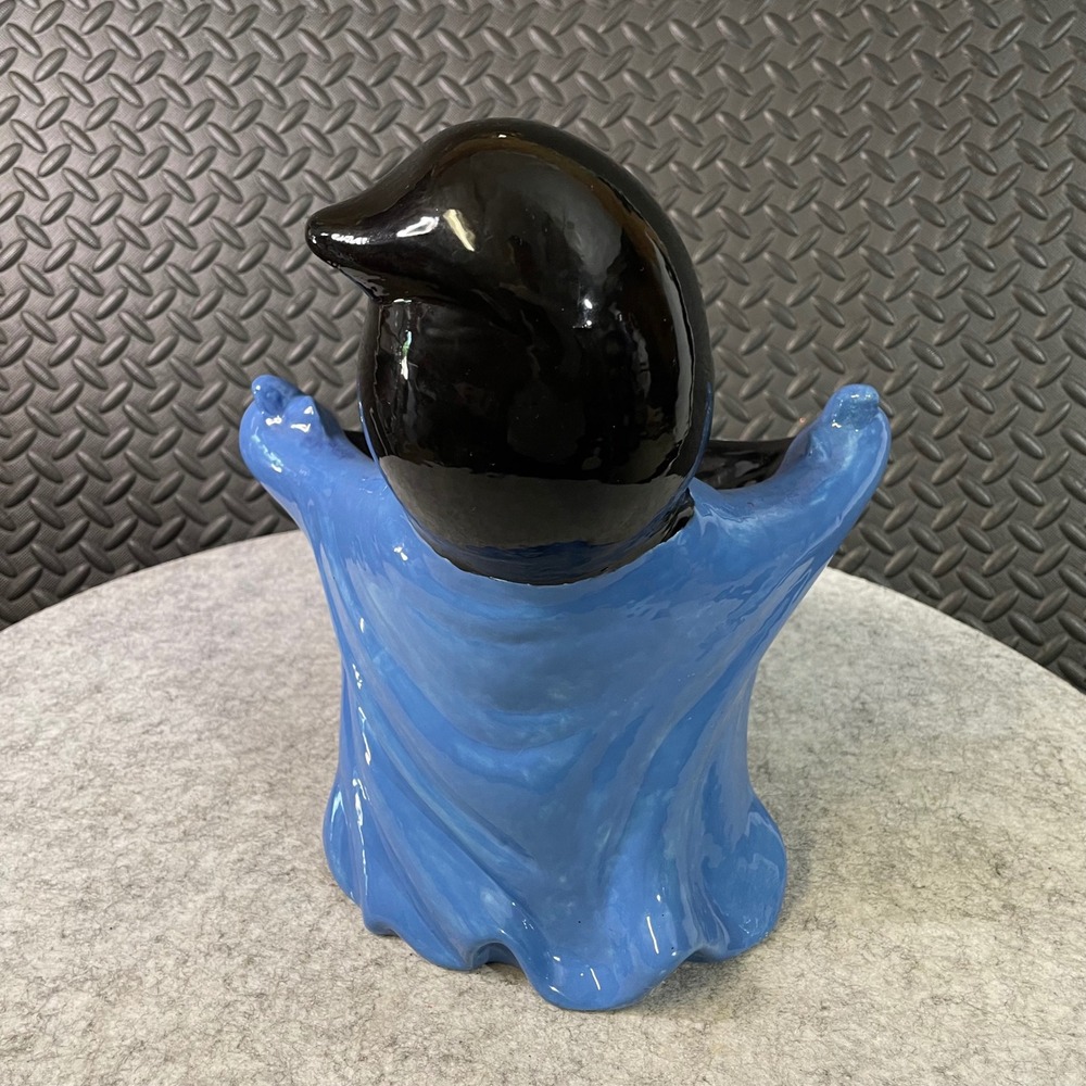 Vintage Handmade Ceramic Ghost Candy Bowl Blue Black "D" Halloween Decor 10" - Picture 3 of 5